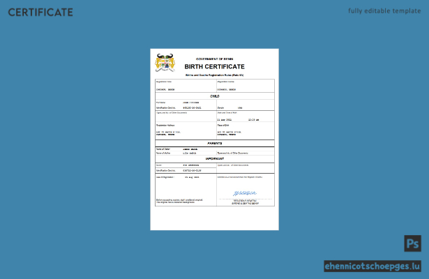 Benin-Geburtsurkunde – Beispielvorschau in Word und PDF